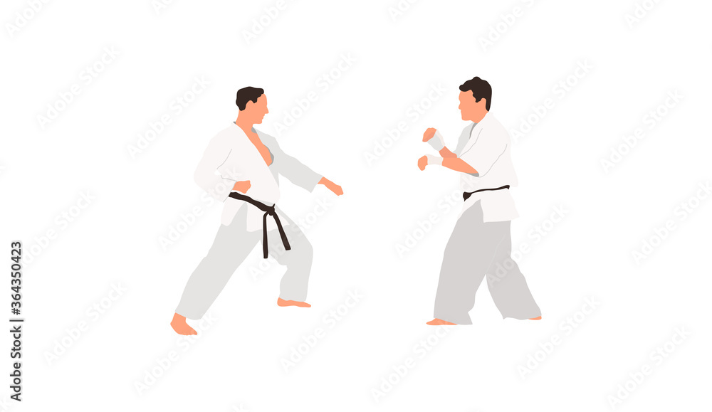 Two karate fighters vector isolated flat illustration Two karate fighters vector isolated flat illustration