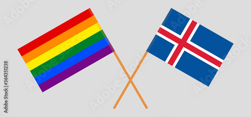 Crossed flags of LGBT and Iceland