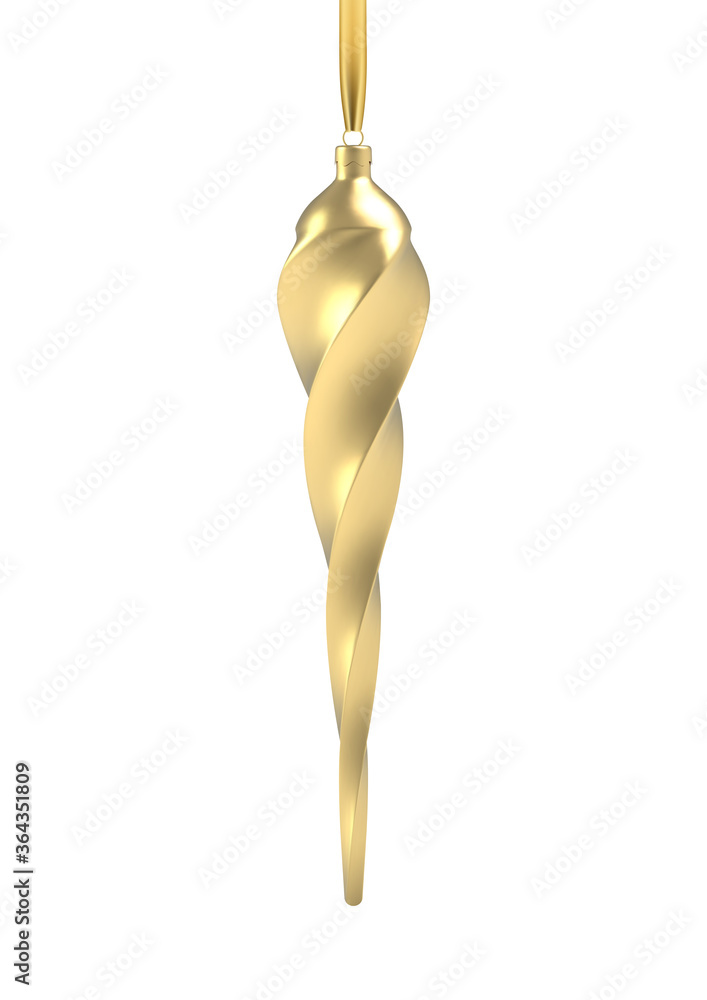 Realistic Gold Christmas tree toy in the form of a icicle, spiral. 3D Illustration object for christmas design, mockup. Vector isolated on a white background Realistic Gold Christmas tree toy in the form of a icicle, spiral. 3D Illustration object for christmas design, mockup. Vector isolated on a white background