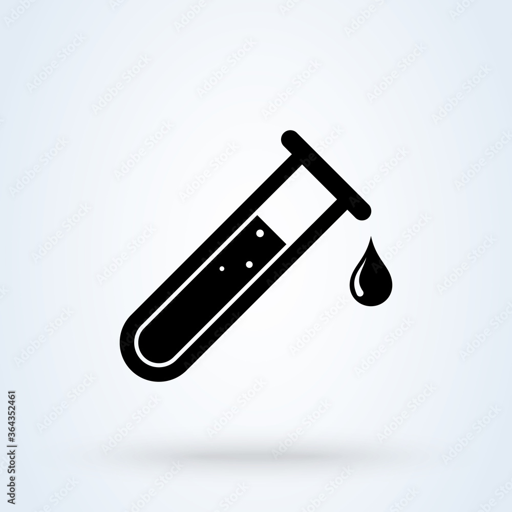 Test tube with falling drop of liquid. Flat icon illustration. Test tube with falling drop of liquid. Flat icon illustration.