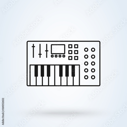 Music synthesizer icon illustration in line design style isolated on white background. Acoustic instrument sign.