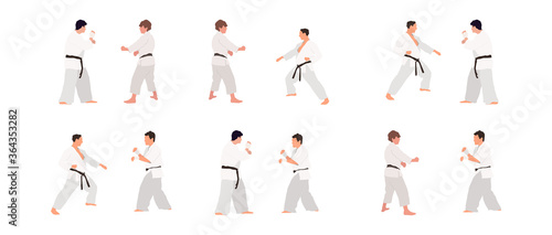 Karate people big vector isolated flat illustration set