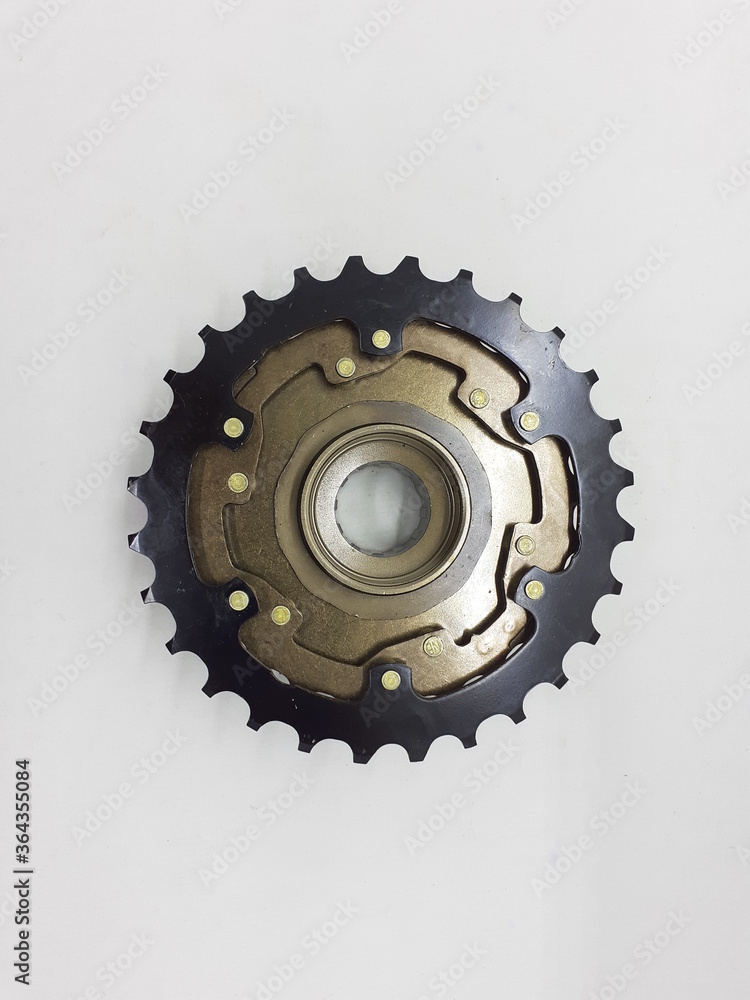 High Quality Stainless Steel Mechanical Gear Bicycle Sprocket with Seven Speed in White Isolated Background