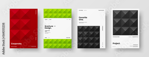 Company identity brochure template collection. Business presentation vector A4 vertical orientation front page mock up set. Corporate report cover abstract geometric illustration design layout bundle.