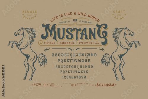 Font Mustang. Vintage typeface design