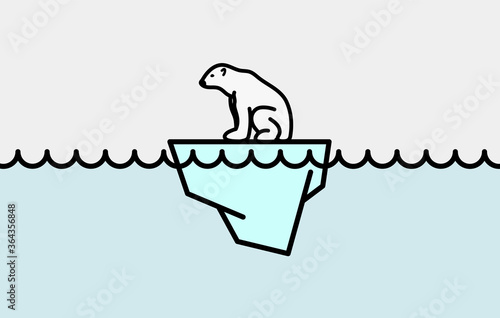 Vector illustration concept of a polar bear sat on a lone iceberg, indicating their endangerment due to global warming, and the melting of the icecaps.