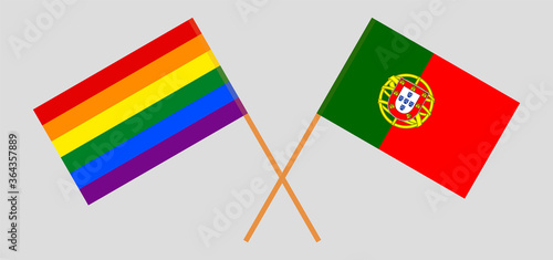 Crossed flags of LGBT and Portugal