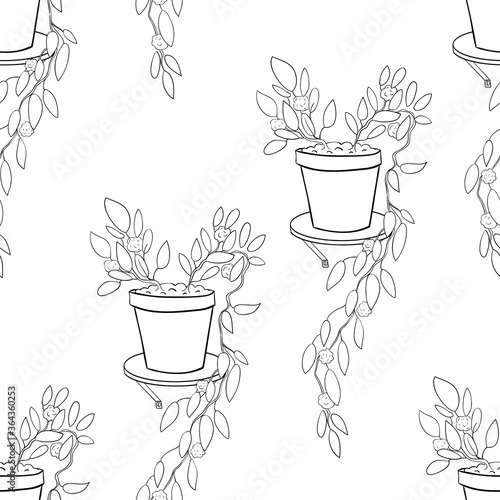 Pots with flowers seamless Coloring Page pattern. 