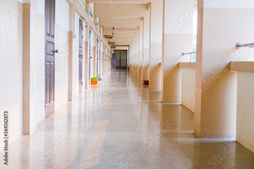 Fotografia, Obraz High School hallway corridor in College or university empty hall at classroom, n