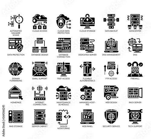 Set of web hosting thin line and pixel perfect icons for any web and app project.