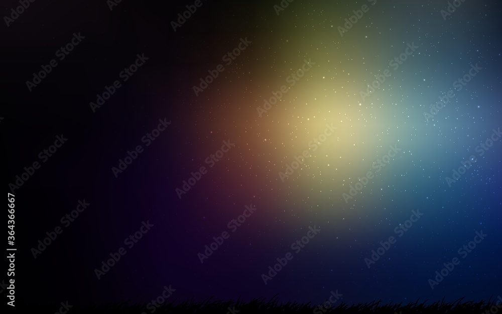 Dark Multicolor vector pattern with night sky stars. Glitter abstract illustration with colorful cosmic stars. Best design for your ad, poster, banner.
