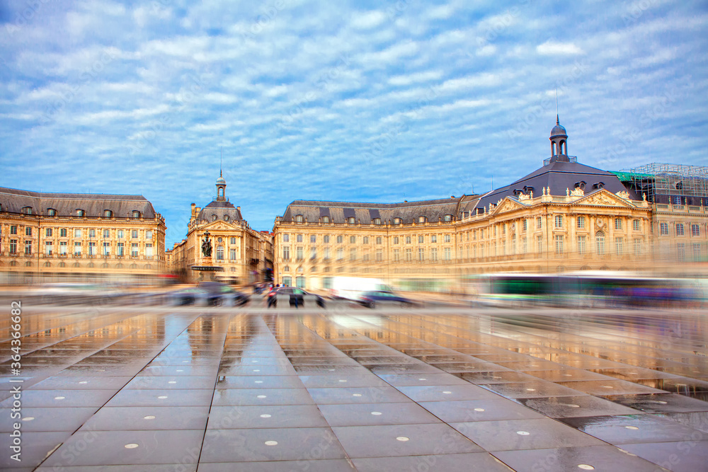 Place de la Bourse in Bordeaux . Motion Blur in the Central Street