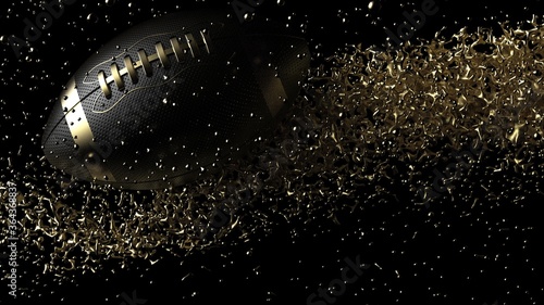Gold-Black American Football Ball with Gold Particles. 3D illustration. 3D high quality rendering.