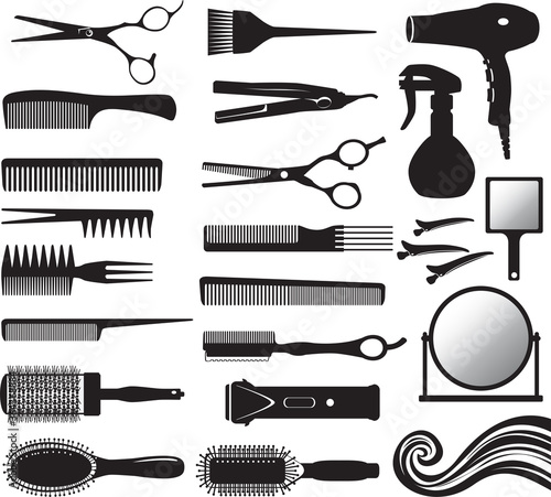 Set of vector silhouette of hairdressers tools