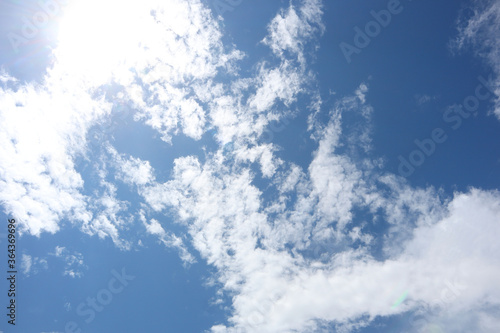 White clouds blocking the sun blue sky, Background blue sky