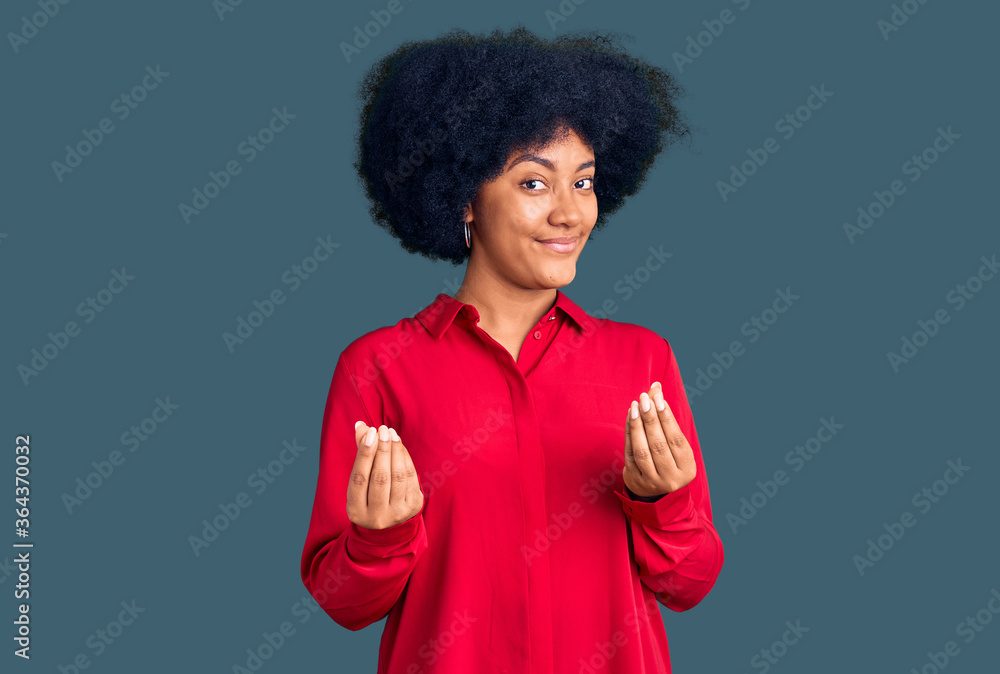 Young african american girl wearing casual clothes doing money gesture with hands, asking for salary payment, millionaire business Young african american girl wearing casual clothes doing money gesture with hands, asking for salary payment, millionaire business