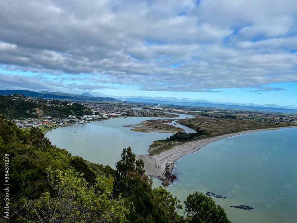 View of Whakatane town from Puketapu Lookout at Whakatane town in Bay of Plenty, New Zealand