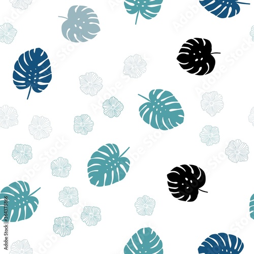 Light Blue, Green vector seamless doodle layout with flowers, leaves. Modern abstract illustration with leaves and flowers. Texture for window blinds, curtains.