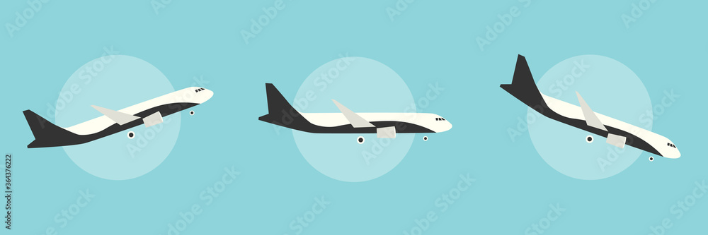 Avión. ilustración de vector de cielo azul. Concepto de transporte de turismo de viajes. Aviones de pasajeros. Avión comercial. Avión despegue, volando, aterrizaje Avión. ilustración de vector de cielo azul. Concepto de transporte de turismo de viajes. Aviones de pasajeros. Avión comercial. Avión despegue, volando, aterrizaje