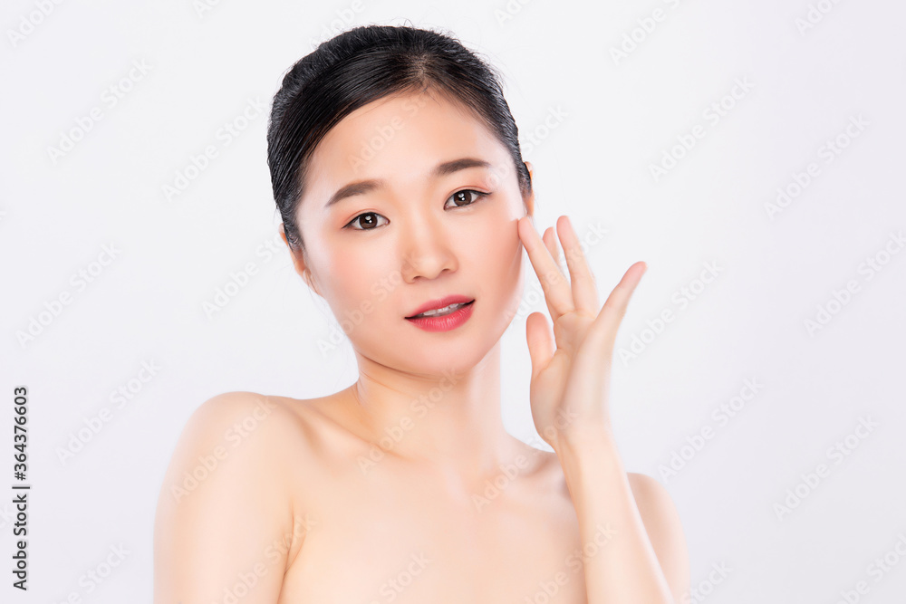 close up Beautiful Young asian Woman touching her clean face with fresh Healthy Skin, isolated on white background, Beauty Cosmetics and Facial treatment Concept close up Beautiful Young asian Woman touching her clean face with fresh Healthy Skin, isolated on white background, Beauty Cosmetics and Facial treatment Concept