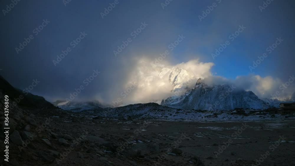 Timelapse - Khumbu valley mountains landscape at the Everest Base Camp trek in the Himalaya, Nepal. Himalaya landscape and mountain views. Timelapse - Khumbu valley mountains landscape at the Everest Base Camp trek in the Himalaya, Nepal. Himalaya landscape and mountain views.