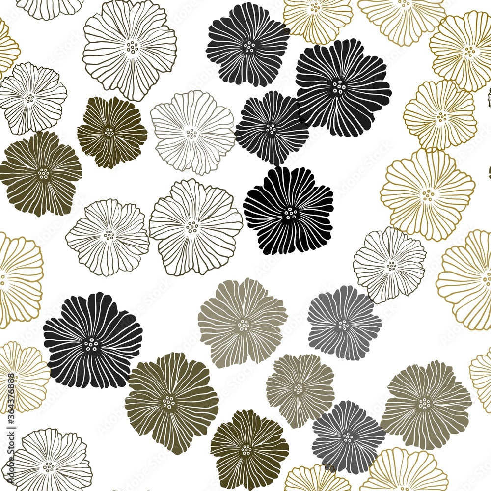 Dark Green, Yellow vector seamless doodle layout with flowers. Decorative design of flowers on white background. Design for wallpaper, fabric makers. Dark Green, Yellow vector seamless doodle layout with flowers. Decorative design of flowers on white background. Design for wallpaper, fabric makers.