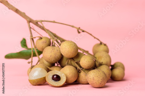 Longan fruit on pink background  Tropical fruit
