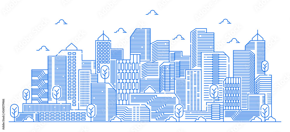 Vector Illustration : Thin line City landscape with tree