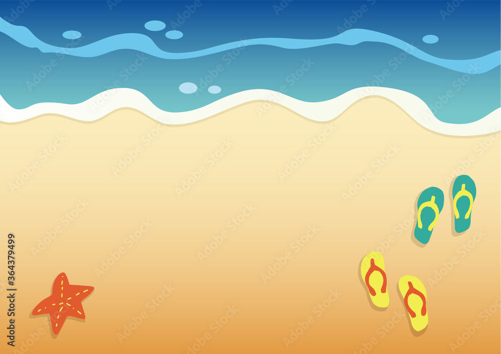 .Vector illustration of tropical beach in daytime.