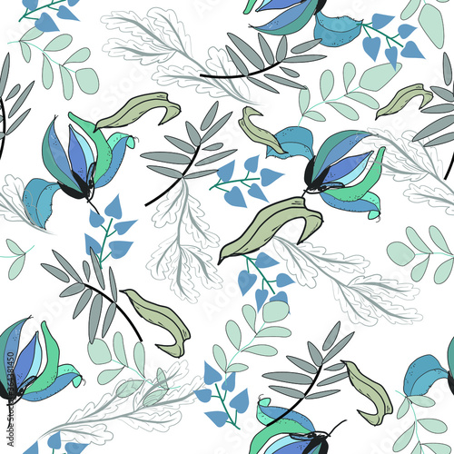 Seamless Vector Floral Design Illustration Blue Flower Pattern For Fabrics, Textiles, Wallpapers, Gift-Wrapping, Dresses, Backgrounds, Texture