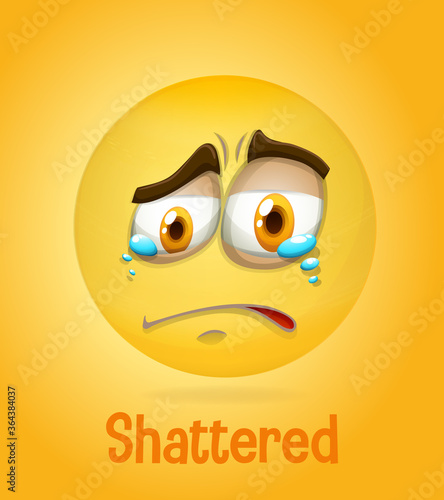 Shattered face emoji with its description on yellow background