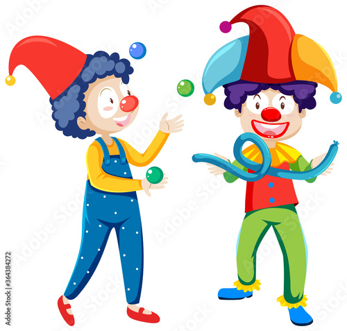 Juggling clowns cartoon character isolated on white background