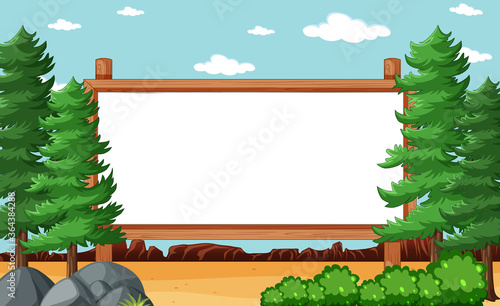 Blank wooden frame in nature park scene