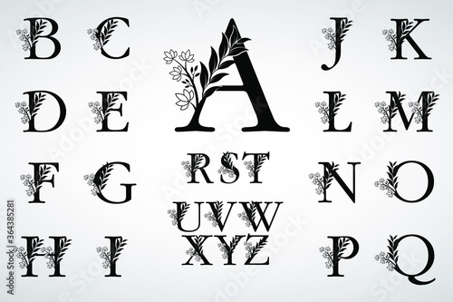 Set of Floral Capital Letters, Beautiful Leaf Shape Logo Template
