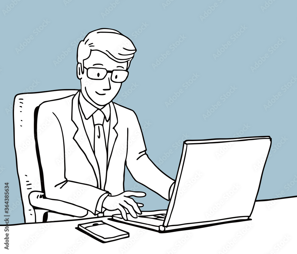 Businessman working with a laptop computer and mobile phone, Vector illustration character, draw, sketch, doodle style. Businessman working with a laptop computer and mobile phone, Vector illustration character, draw, sketch, doodle style.