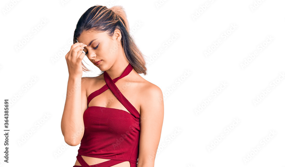 Young beautiful woman wearing casual clothes tired rubbing nose and eyes feeling fatigue and headache. stress and frustration concept. Young beautiful woman wearing casual clothes tired rubbing nose and eyes feeling fatigue and headache. stress and frustration concept.