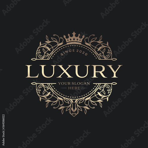 Floral Heraldic Luxury circle Logo template in vector for Restaurant, Royalty, Boutique, Cafe, Hotel, Jewelry, Fashion and other vector illustration