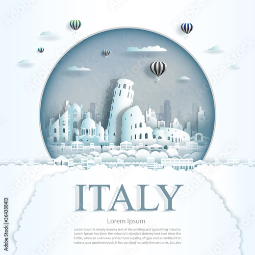 Photography Travel Italy monument with ancient and city modern building in circle background