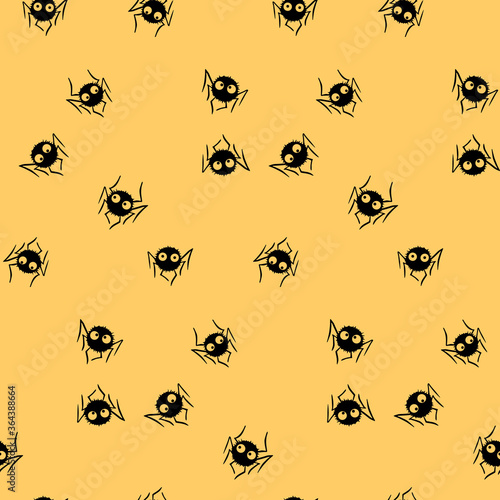 Seamless pattern of cute little spiders with eyes. Halloween vector backgrounds and textures. Isolated, hand drawn illustration © Iuliia