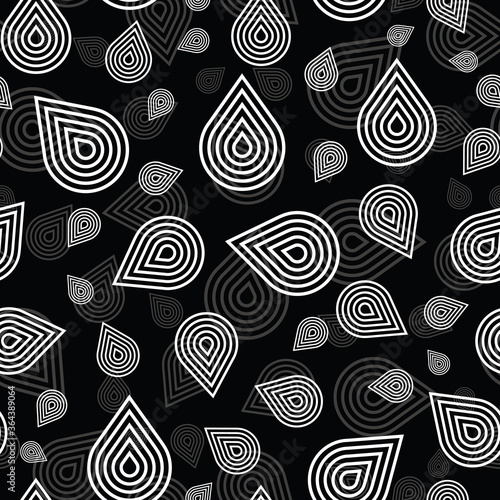 abstract stylized retro black and white background with rain drops seamless pattern design