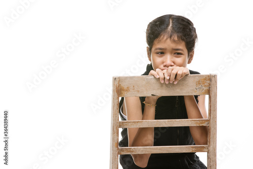 Tableau sur toile Upset Asian girls are upset, angry, on white background.