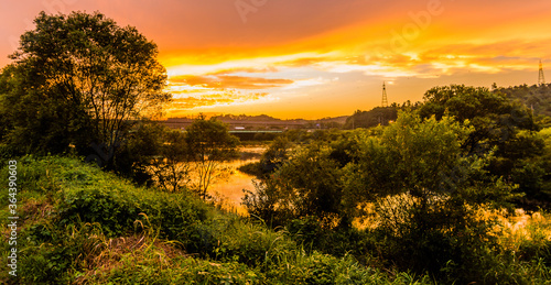 Golden sunset over a river