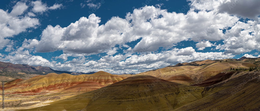 Painted Hills in Shadow under Partly Cloudy Skies 