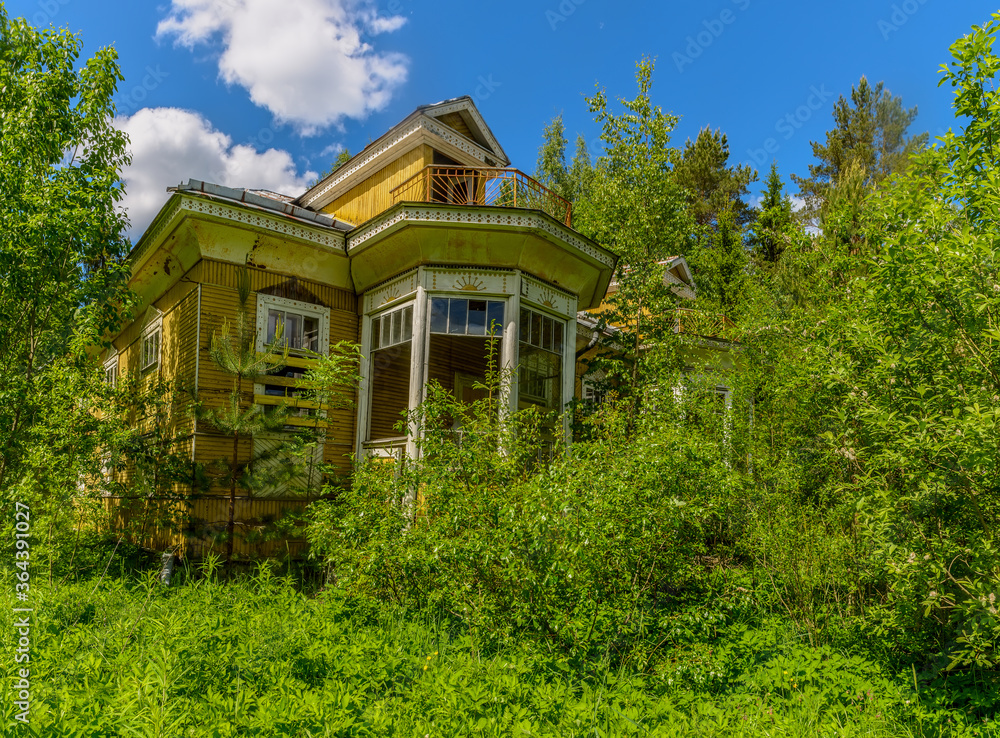 Abandoned and collapsing forester's house in the Leningrad region.