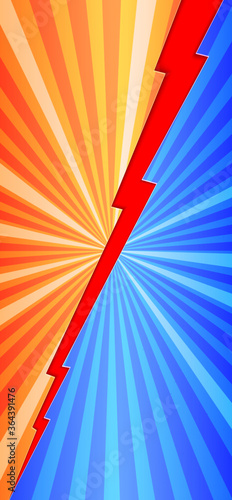 Background in Versus style for fight or competition with rays and halftone effect. Vector background in comics book style for smartphones X sizes. Phone UI.