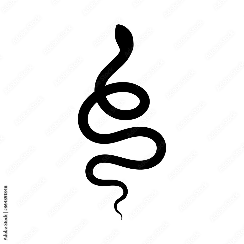 Obraz premium Black snake Silhouette in a simple minimalistic style. Vector isolated illustration on a white background.