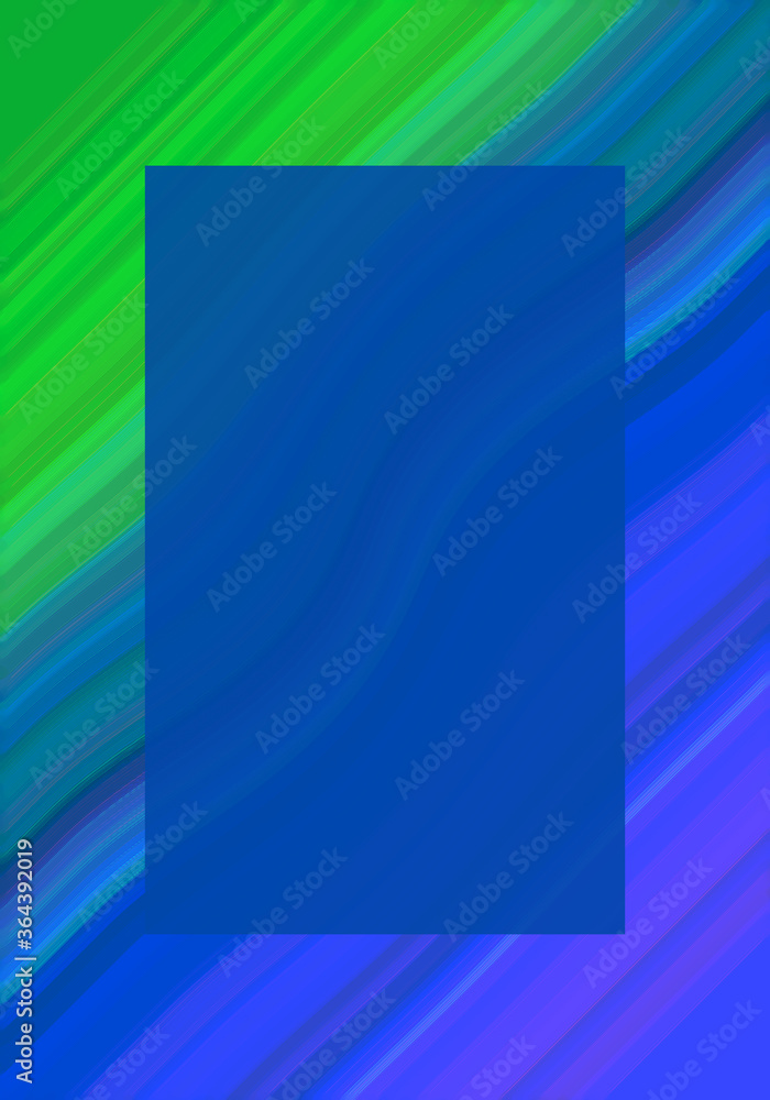 Green and blue abstract gradient background with geometric stripes and waves. Illustration has blank text box with copy space for text. Great for backdrops, posters, banners, flyers, promotional cards