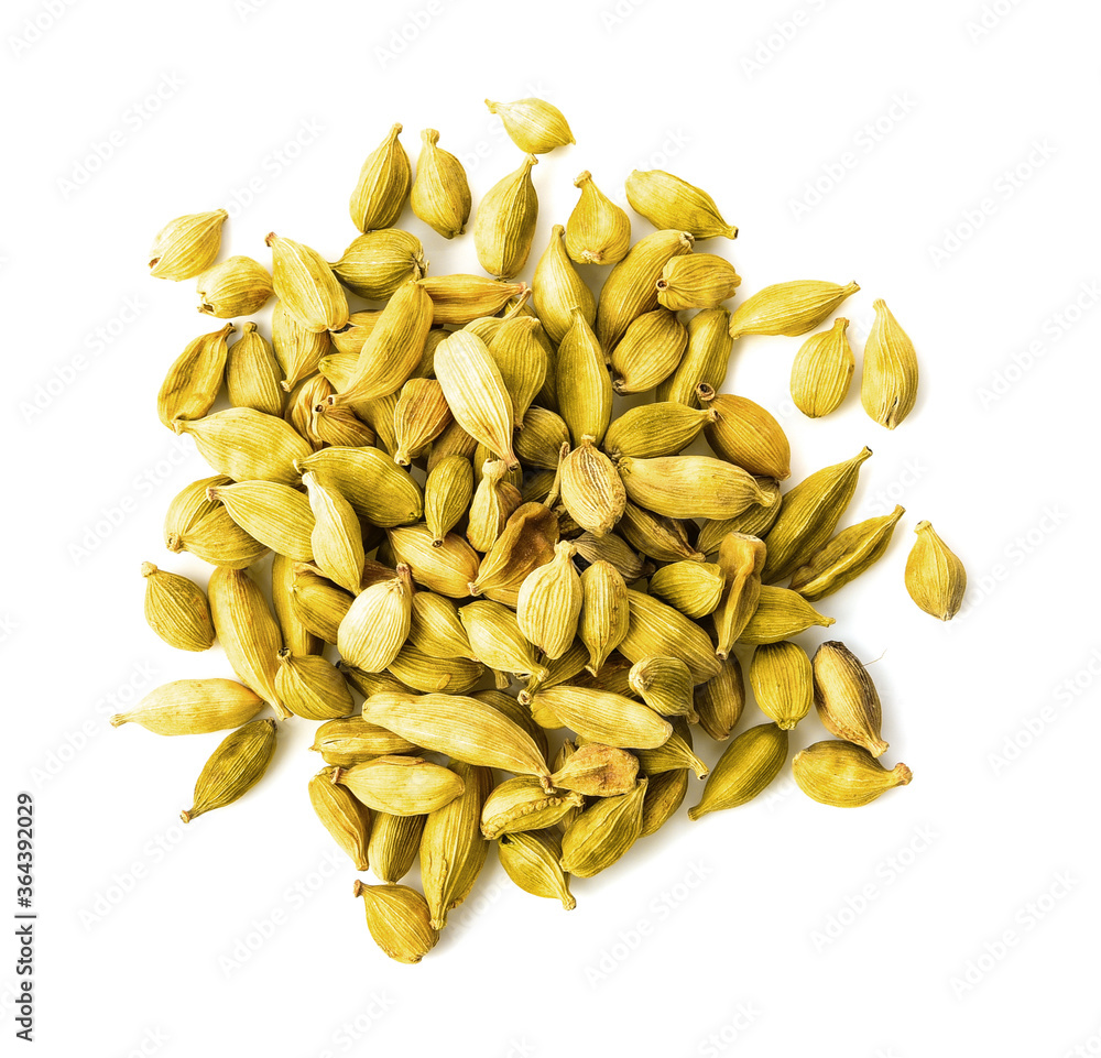 Top view of cardamom separately on a sharp white background Top view of cardamom separately on a sharp white background