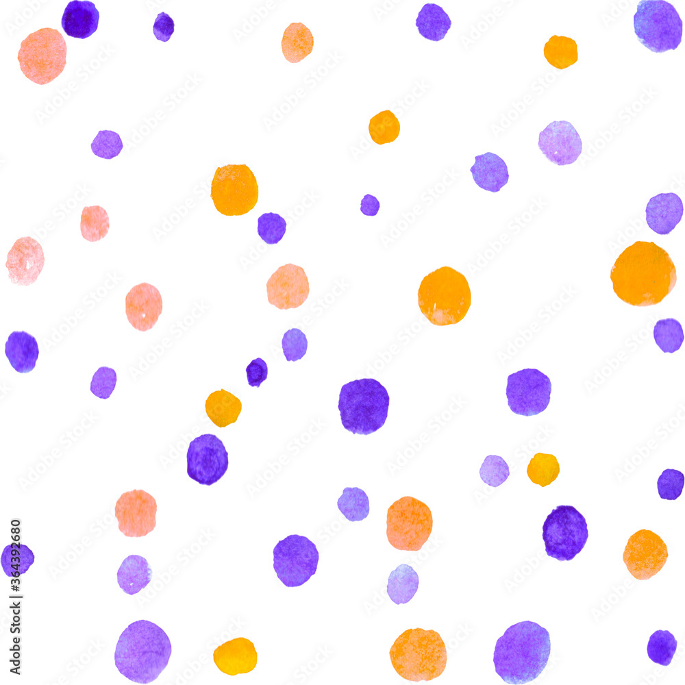 Seamless pattern with watercolor spots blobs stains points dots rounds circles. Abstract background and texture. Hand drawn, light, soft, pastel colors template