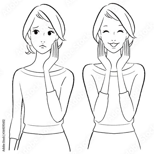 喜ぶ女性　悩む女性　セット